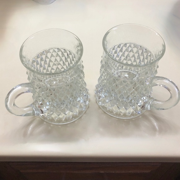 S/2 Heavy Diamond Point Cut Glass Mugs Steins for coffee, beer, hot toddy, latte - Picture 11 of 11
